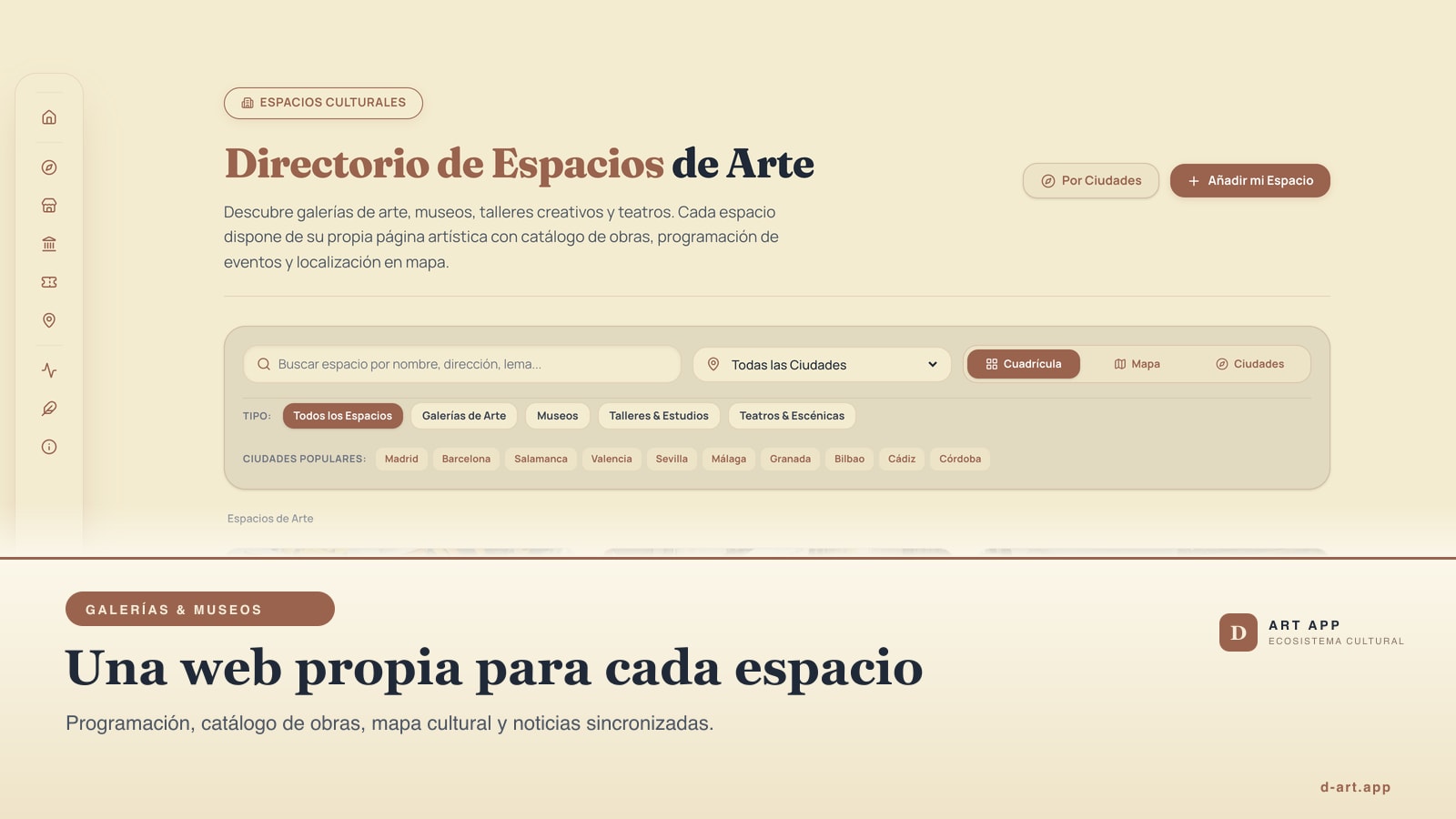 Galerías, museos y teatros con web propia en D Art App